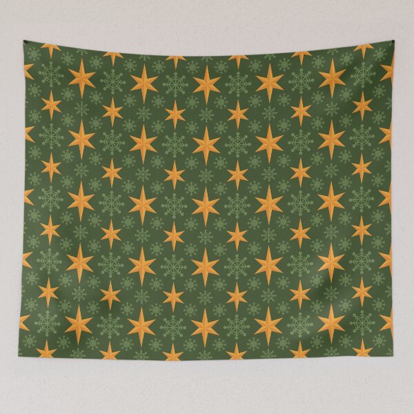Item preview, Green and gold Christmas stars and snowflakes designed and sold by megaspy.