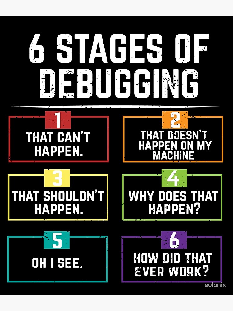 Disover 6 Stages Of Debugging Computer Programming Premium Matte Vertical Poster