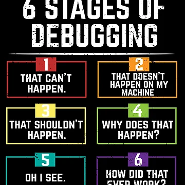 Artwork thumbnail, 6 Stages Of Debugging Computer Programming  by eulonix