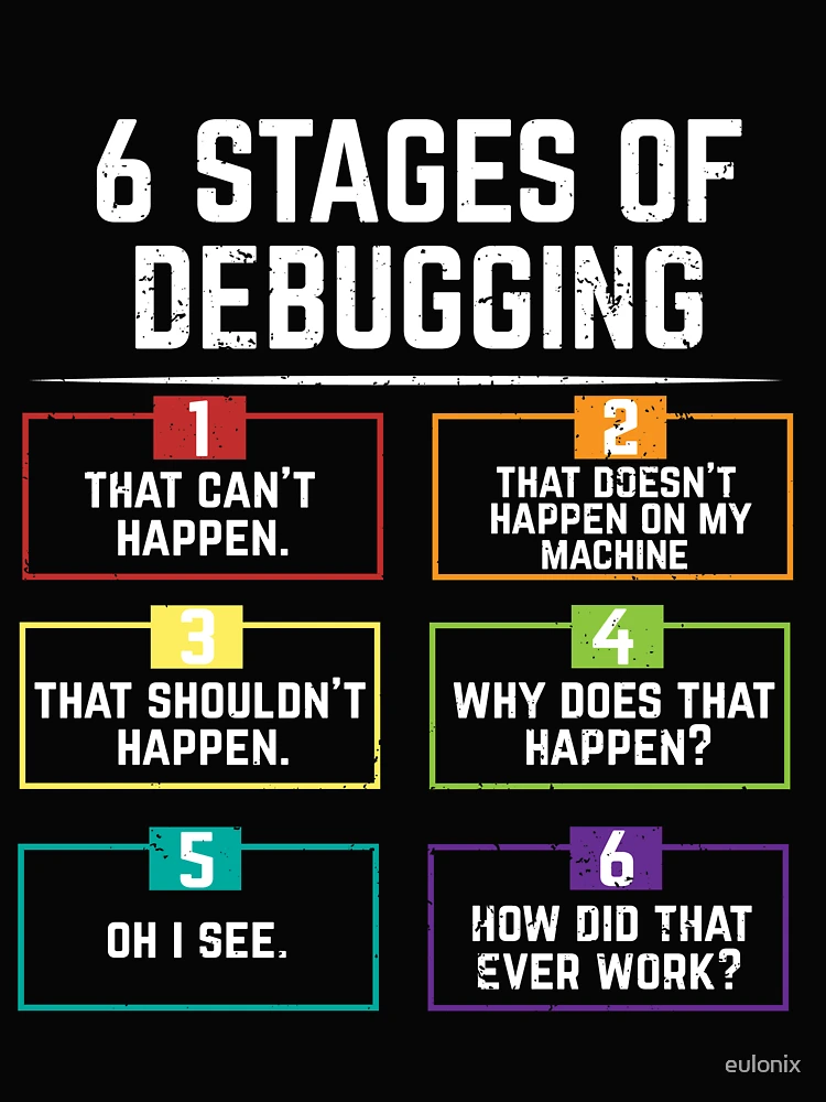 Thumbnail 4 of 4, Boxy T-Shirt, 6 Stages Of Debugging Computer Programming designed and sold by eulonix.
