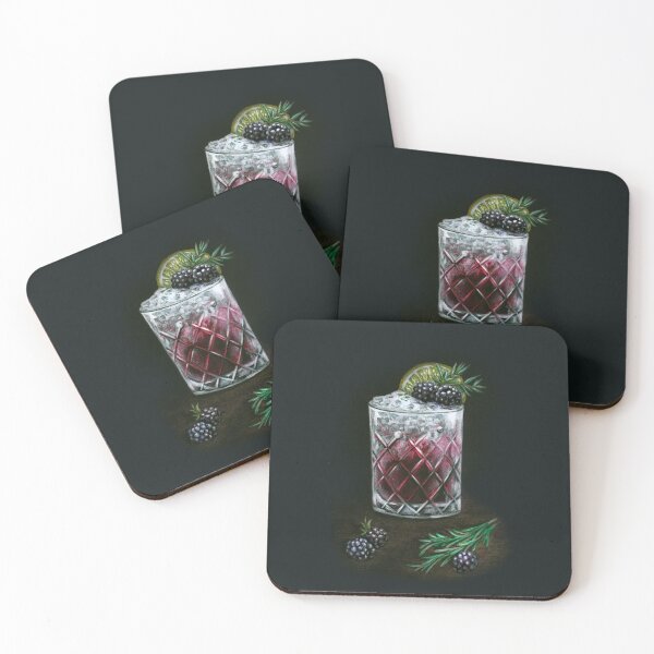 Item preview, Hand Drawn Bramble Blackberry Cocktail On Black Background designed and sold by crannnk.