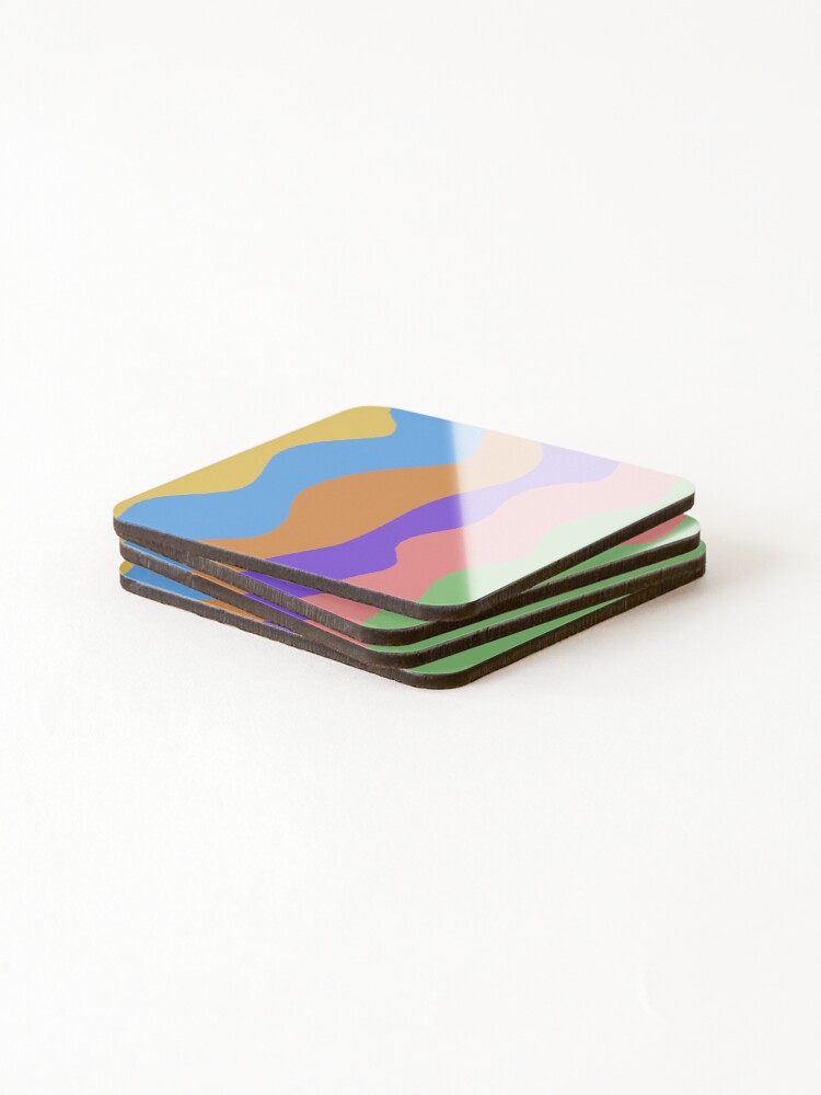 Thumbnail 4 of 5, Coasters (Set of 4), Pastel Color Wave Pattern designed and sold by Rainfalling.