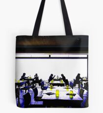Cross Processed image of inside a restaurant in Costa Brava, Spain Tote Bag