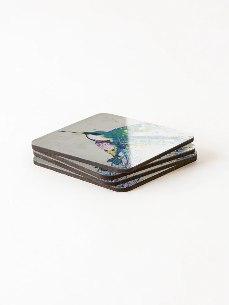 Thumbnail 4 of 5, Coasters (Set of 4), Colorful Hummingbird Splatter designed and sold by RJ-Studios.