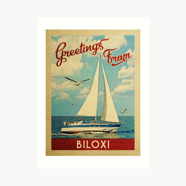 Biloxi Vintage Travel Sailboat Art Print