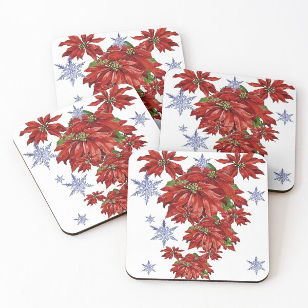 Item preview, RED POINSETTIAS SNOW FLAKES HOLIDAY CELEBRATION ART designed and sold by sharlesart.