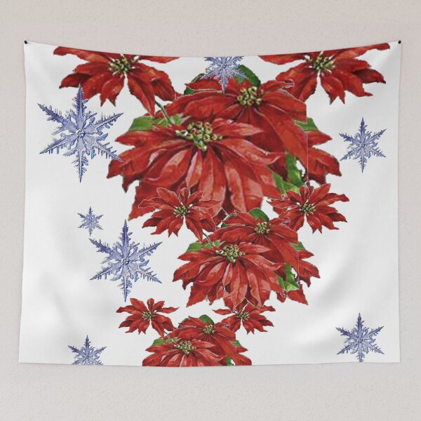 Item preview, RED POINSETTIAS SNOW FLAKES HOLIDAY CELEBRATION ART designed and sold by sharlesart.
