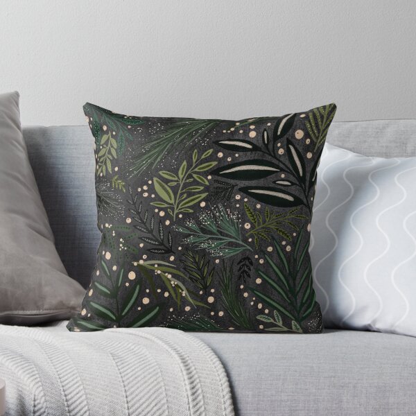 Black and Green Berry Garden Throw Pillow
