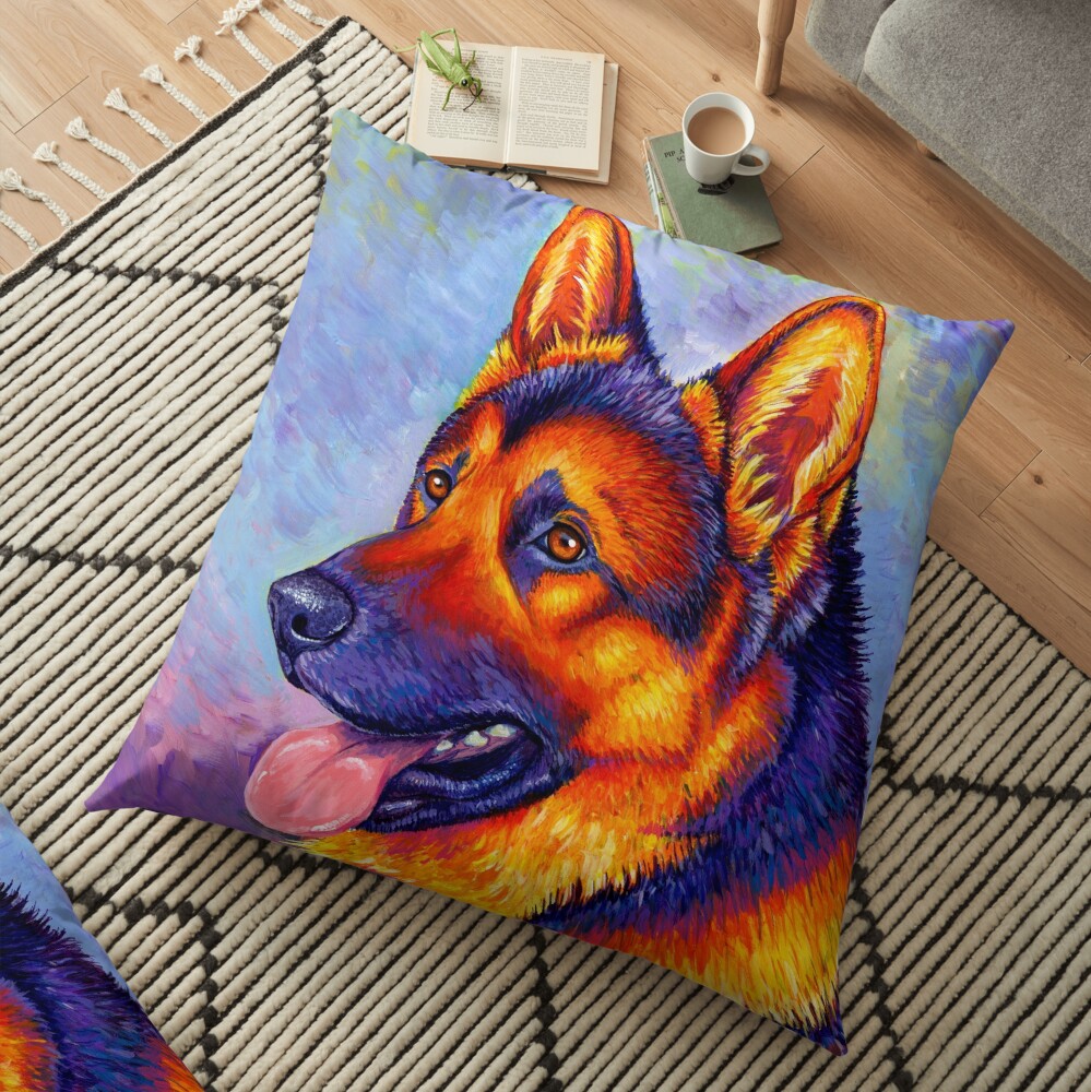 Courageous Partner - Colorful German Shepherd Dog Floor Pillow