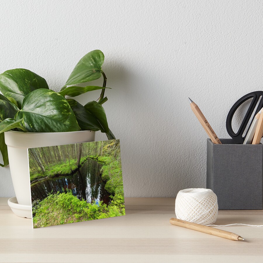 Still water river in forest at summer day Art Board Print
