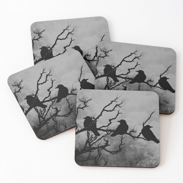 Item preview, Crows Birds on Branch Yellow Stormy Sky Gothic Art A526 designed and sold by byNicol.