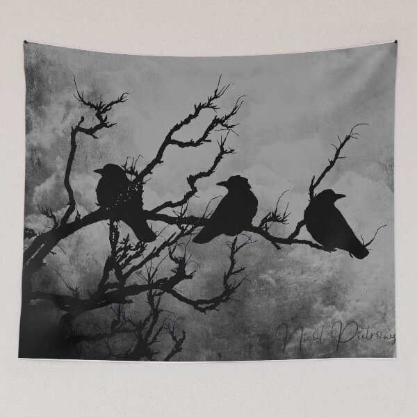 Item preview, Crows Birds on Branch Yellow Stormy Sky Gothic Art A526 designed and sold by byNicol.