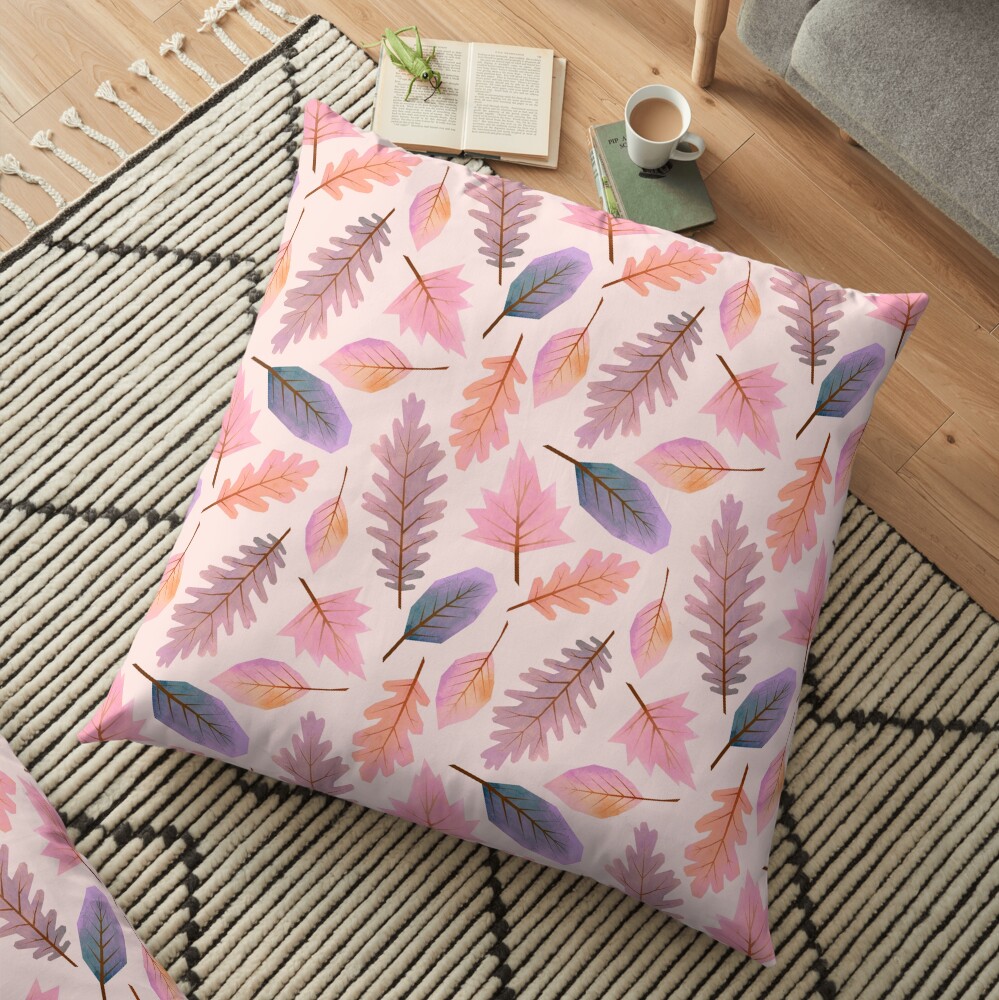 Pink winter Autumnal leaf pattern Floor Pillow