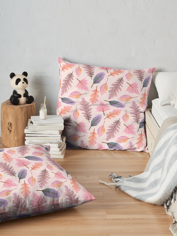 Alternate view of Pink winter Autumnal leaf pattern Floor Pillow
