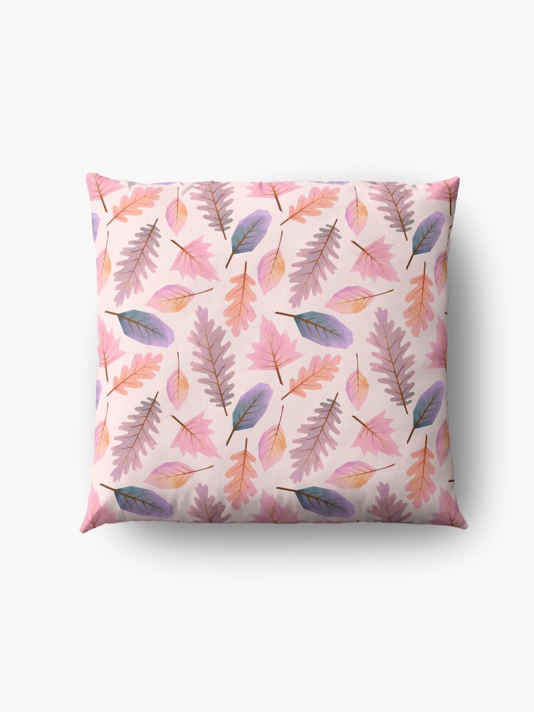Alternate view of Pink winter Autumnal leaf pattern Floor Pillow