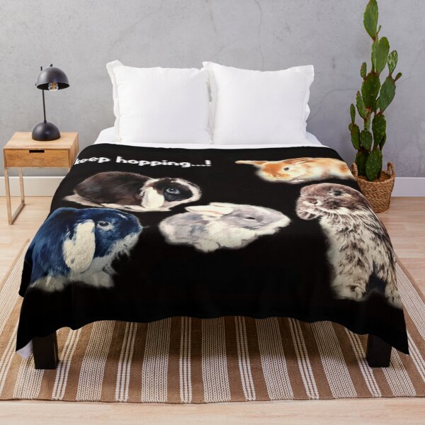 A Fluffle of cute bunnies! Logo 'Just Keep hopping!' Throw Blanket