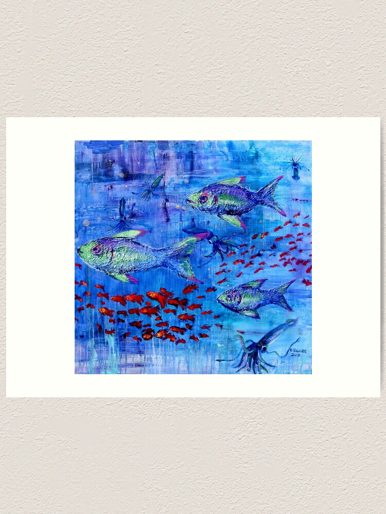 Alternate view of Fishscape with squid Art Print