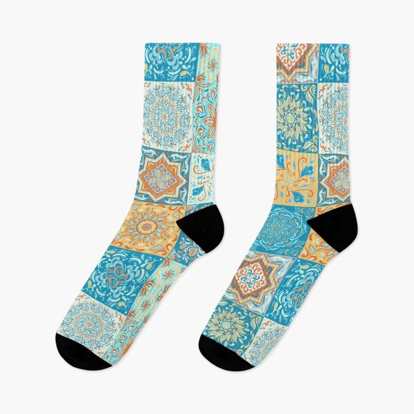 Item preview, Patchwork  Style. Decorative square ornaments in light blue-orange colors.  designed and sold by Skaska.