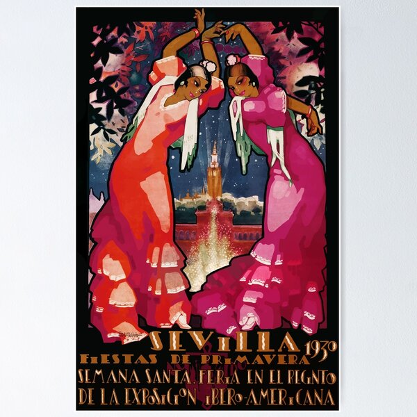 Aperçu de l'œuvre Espagne 1930 Affiche de voyage de la foire d'avril à Séville créée et vendue par retrographics.
