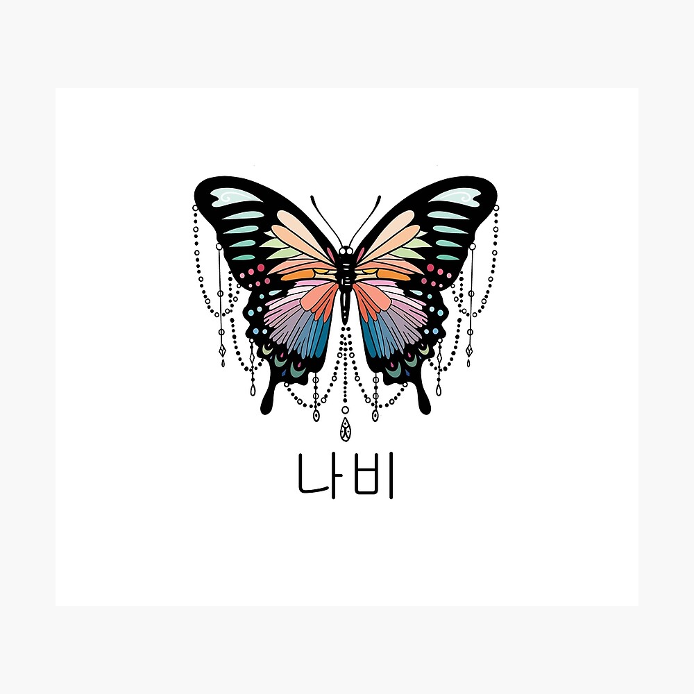 Big Colorful Pretty Butterfly With Korean Letter Poster By Katehyun Redbubble