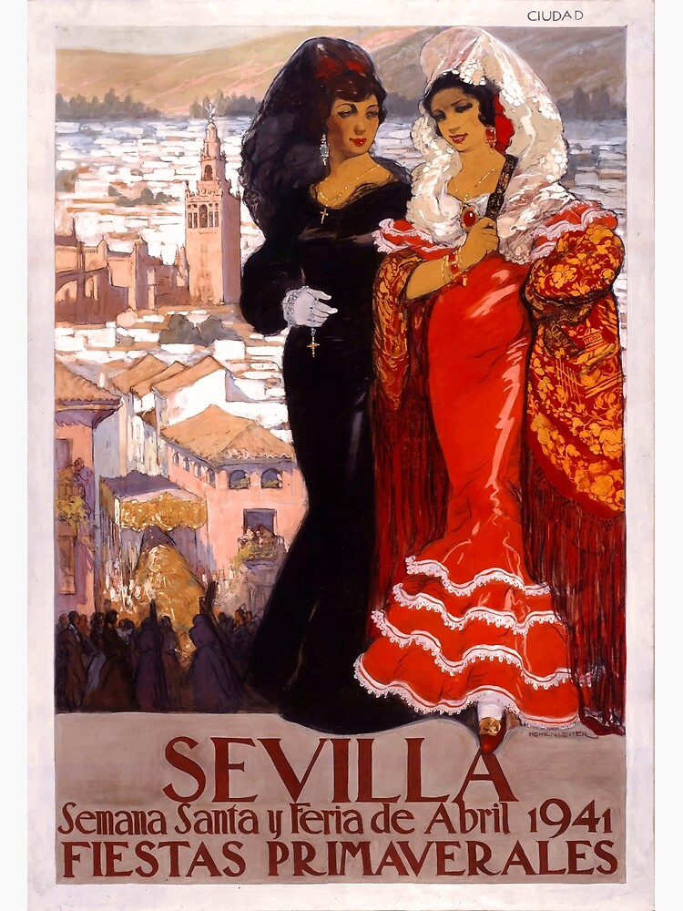 Discover Spain 1941 Seville April Fair Travel Poster Premium Matte Vertical Poster