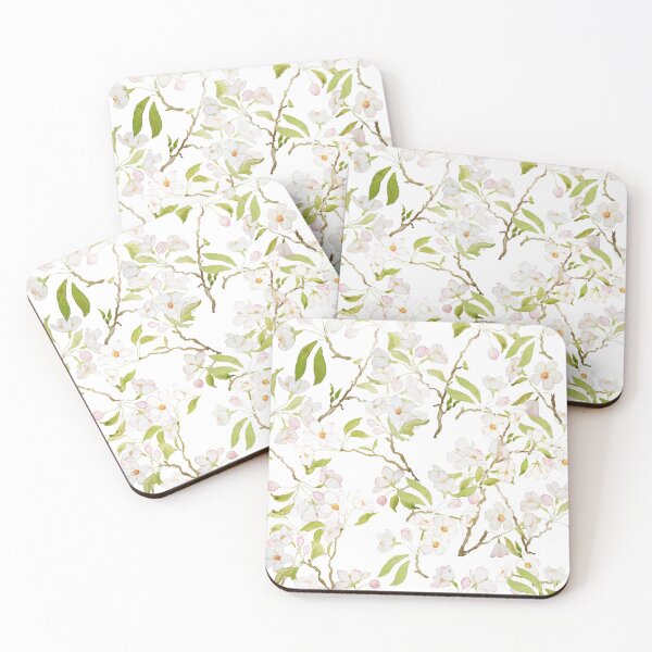 Item preview, hand painted white cherry blossom pattern  designed and sold by ColorandColor.