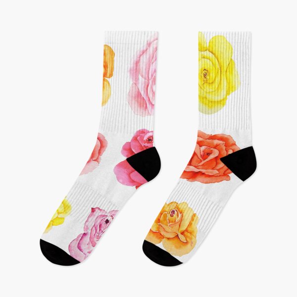 Item preview, hand painted 9 colorful watercolor pink red yellow orange roses  designed and sold by ColorandColor.