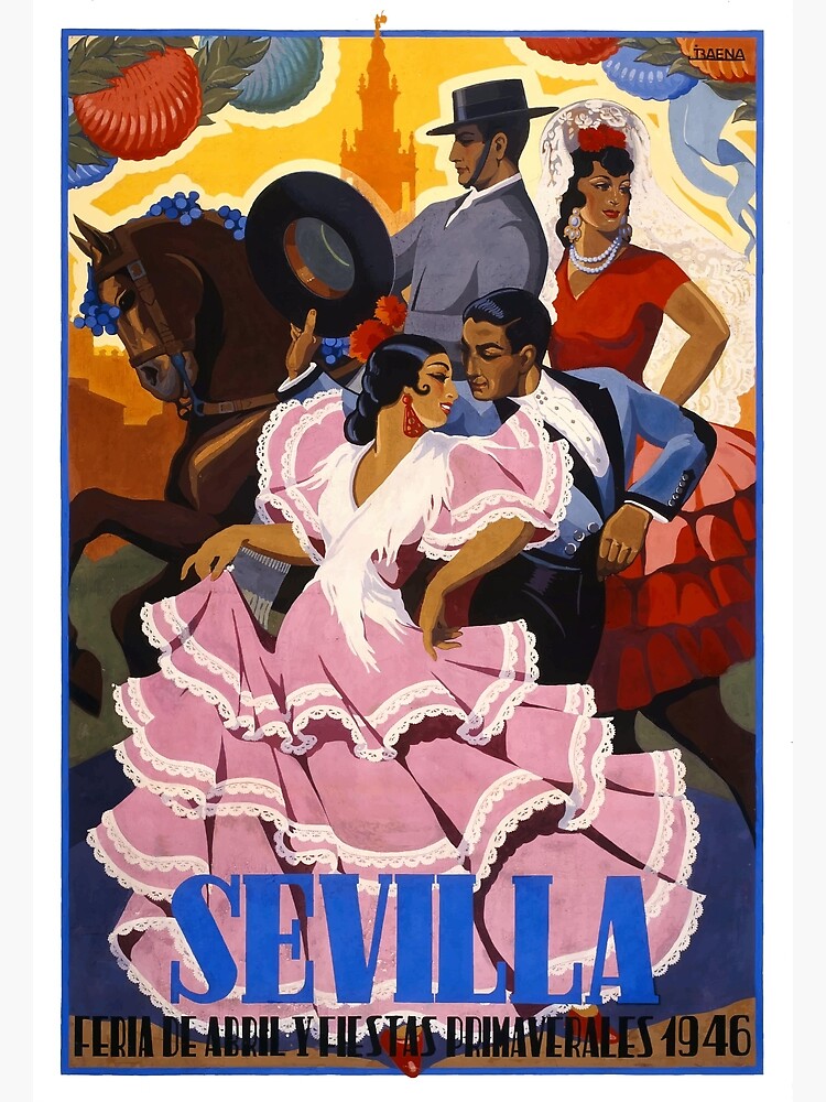 Disover Spain 1946 Seville April Fair Travel Poster Premium Matte Vertical Poster