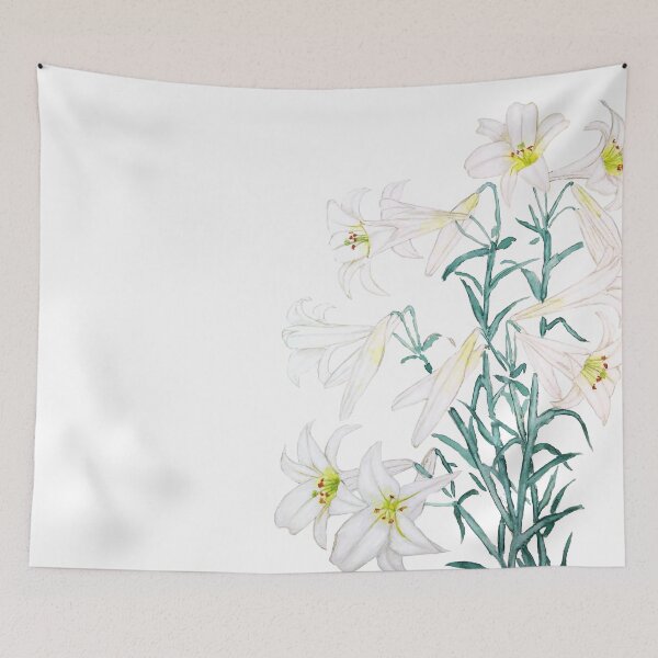 Item preview, hand painted white lily branch watercolor  designed and sold by ColorandColor.