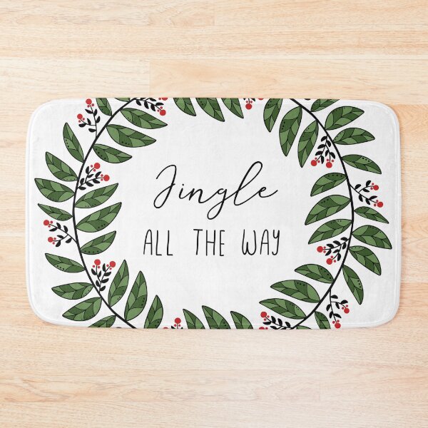 Item preview, Christmas lettering Jingle all the way, leaf and berry floral wreath designed and sold by HannaPaulina.