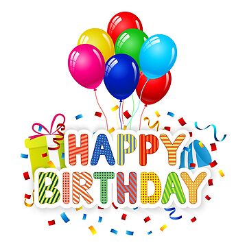 Happy birthday with balloons and gift box