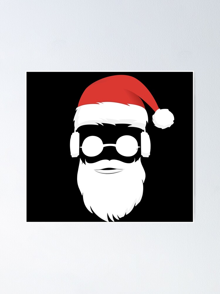 Cool Hipster Santa Claus Beard Sunglasses Headphones Present Poster by  Peter Knoll