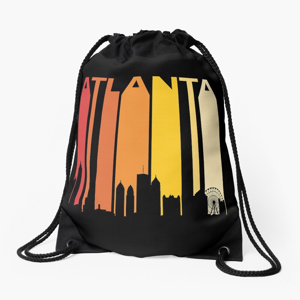 Retro 1980s Atlanta City Skyline Silhouette Drawstring Bag