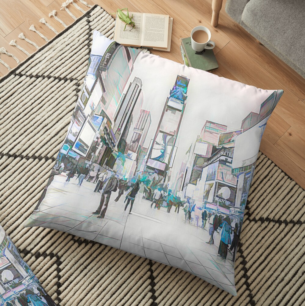 Times Square Sparkle (colour sketch) Floor Pillow