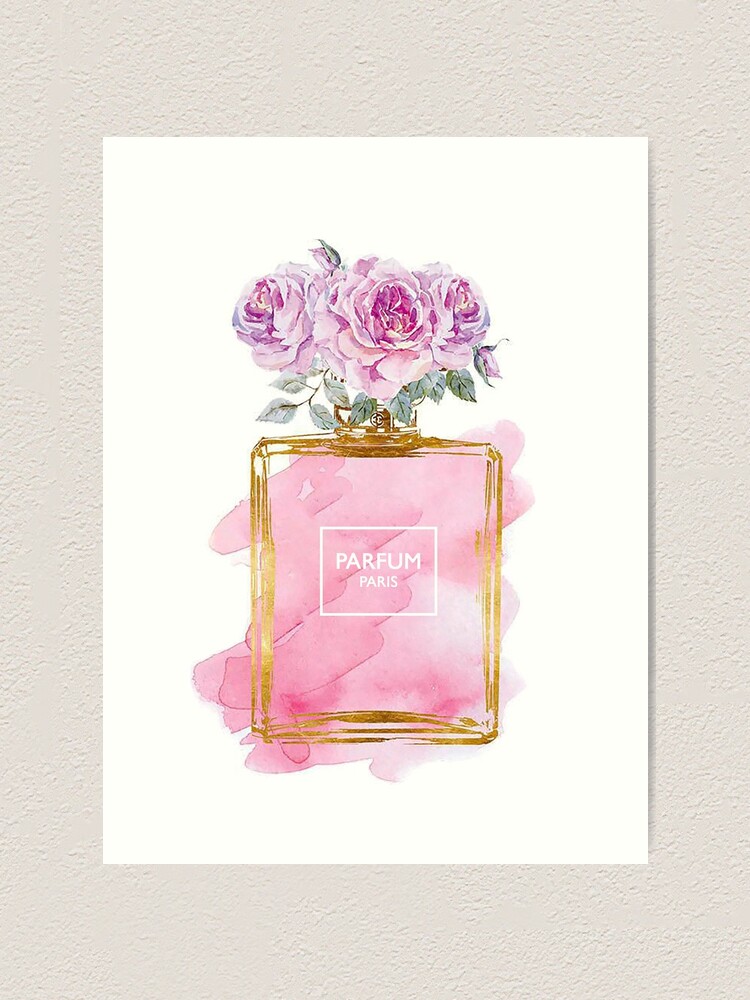 Rose Gold Perfume Bottle With Pink - Canvas Wall Art