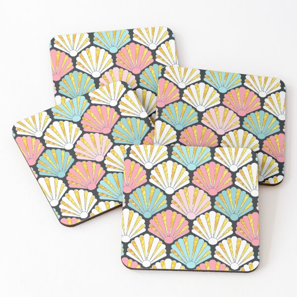 Item preview, seashell Coral , blush pink and mint seashell art deco pattern designed and sold by MagentaRose.