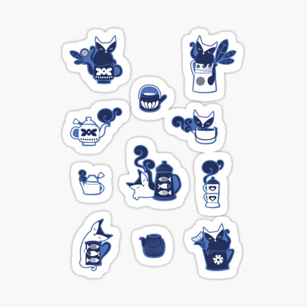 Item preview, Invitation de thé folklorique // chats bleu indigo et bleu marine designed and sold by SelmaCardoso.