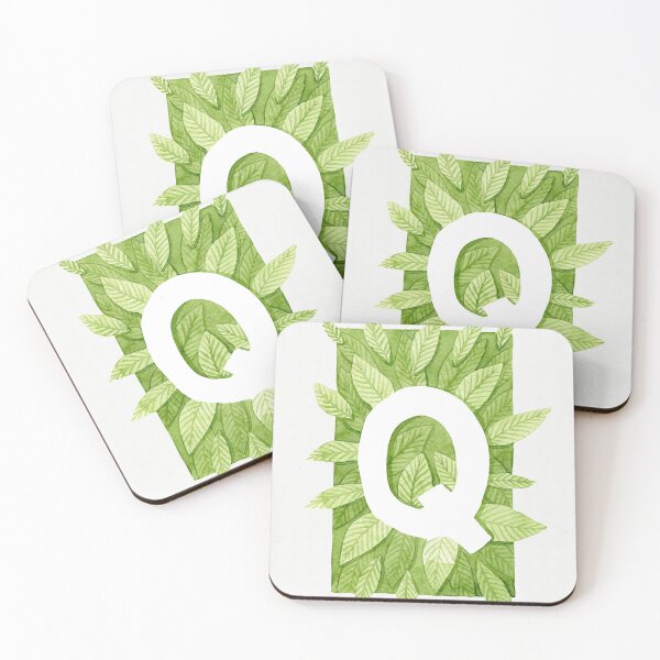 Item preview, Letter Q in green watercolor leaves designed and sold by helga-wigandt.