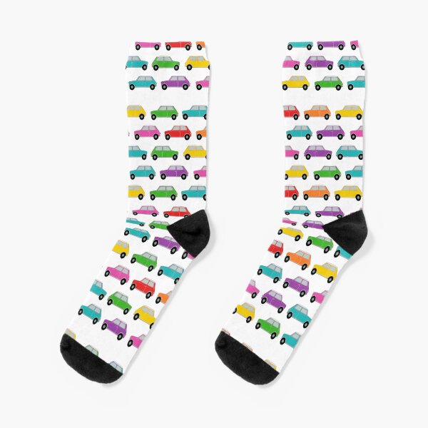 Classic Mini , Rainbow Mini Car , vintage UK car. Socks