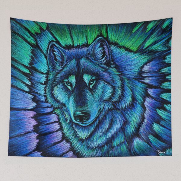 Artikelvorschau, Blauer Fantasy Wolf Aurora Glühender Geist entworfen und verkauft von Rebecca Wang.