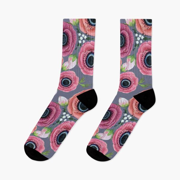 Item preview, Anemones watercolor floral on grey designed and sold by MagentaRose.