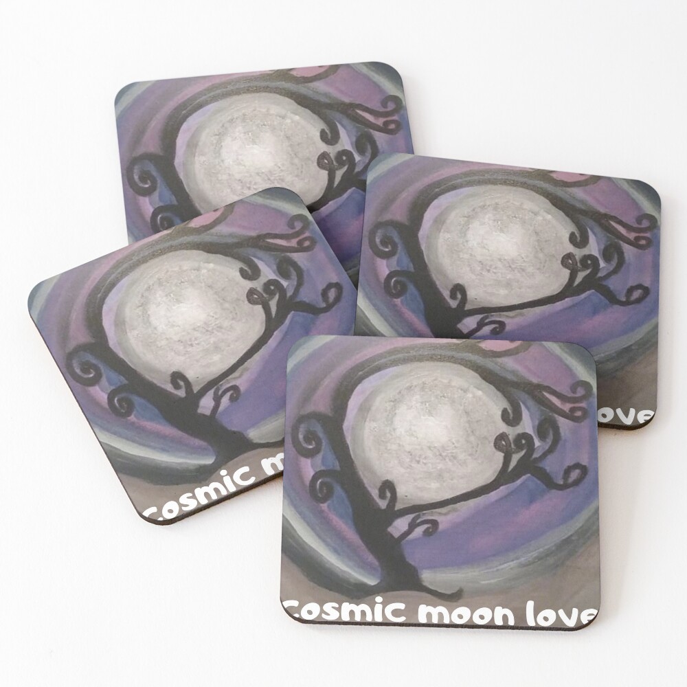 COSMIC GALAXY MOON (ACRYLIC PAINTING) Coasters (Set of 4)