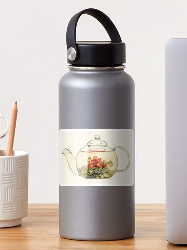 Thumbnail 1 of 3, Sticker, Blooming Flower Tea Watercolor Painting designed and sold by mohu.