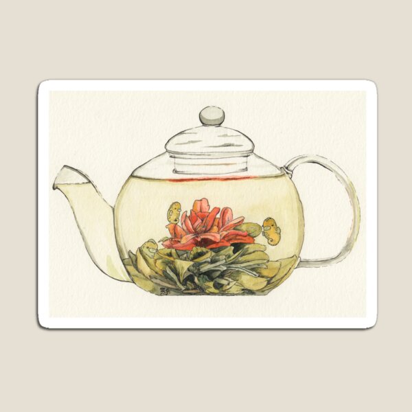 Blooming Flower Tea Watercolor Painting Magnet