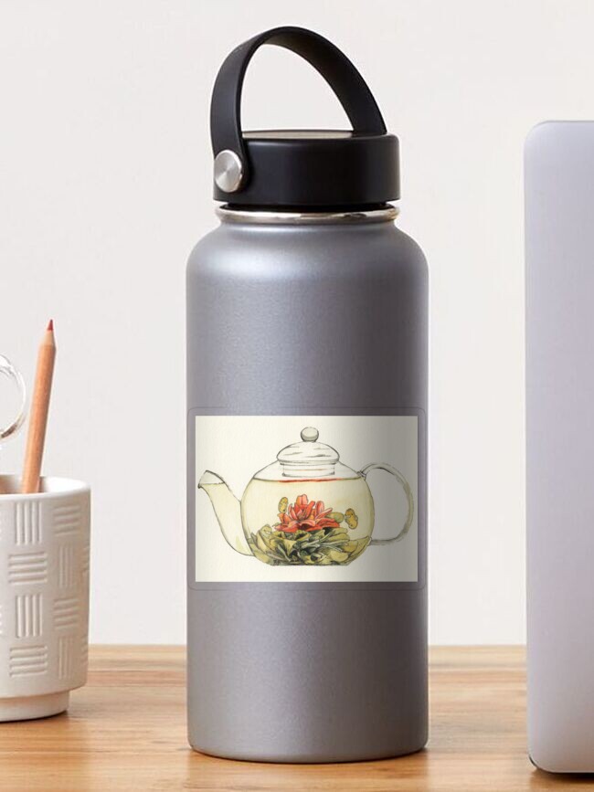 Thumbnail 1 of 3, Sticker, Blooming Flower Tea Watercolor Painting designed and sold by mohu.