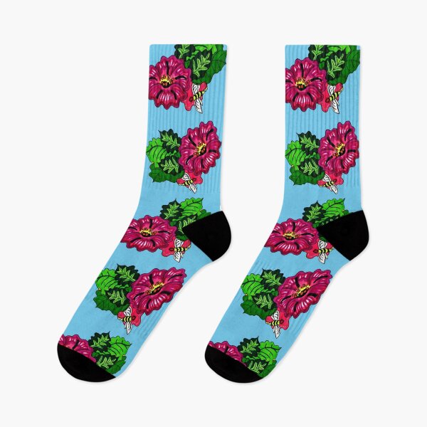 Item preview, Great Aunt Milda Floral Print with a Bee, done in magic marker Coordinate Print, blue background designed and sold by Sharon Schwalbe.