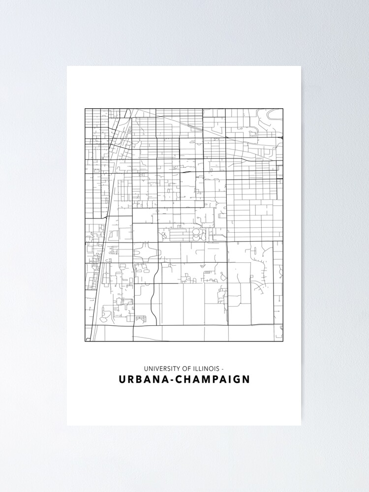 "UrbanaChampaign Campus Map Champaign, IL Light Style" Poster by