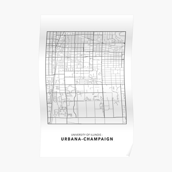 "UrbanaChampaign Campus Map Champaign, IL Light Style" Poster by