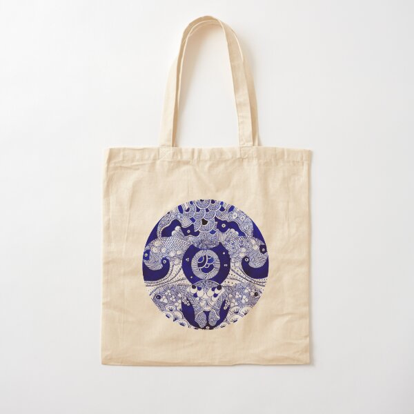 Kundalini Blue ink drawing of abstract patterns by Mokusho Abigaelle Richard Cotton Tote Bag