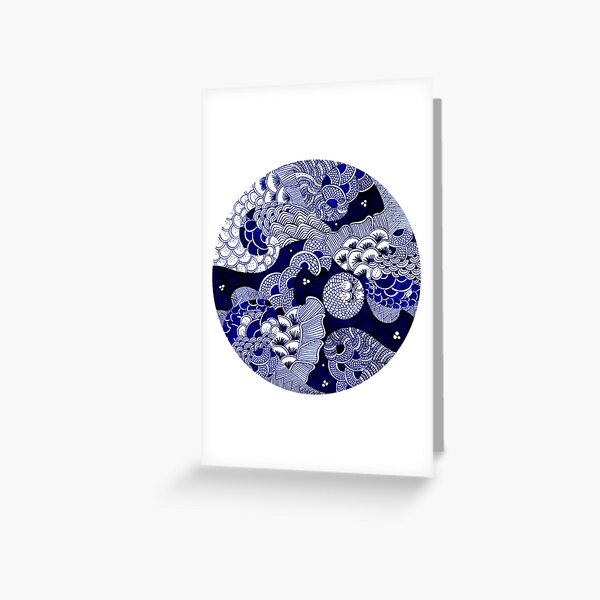 Pleiades Blue ink drawing of abstract patterns by Mokusho Abigaelle Richard Greeting Card